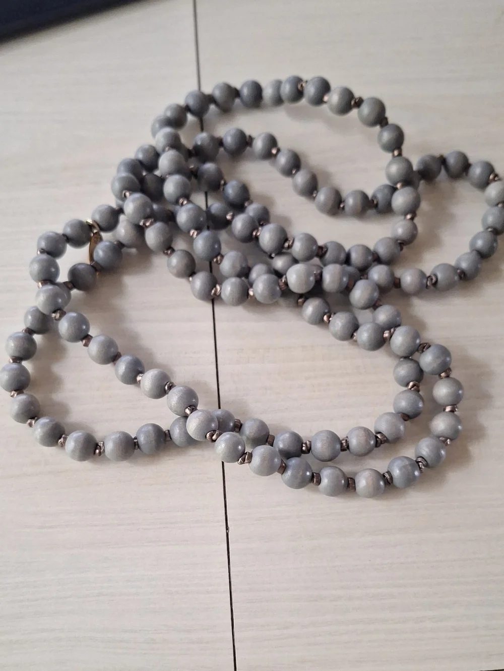 Classic Double-Strand Gray Wooden Bead Necklace